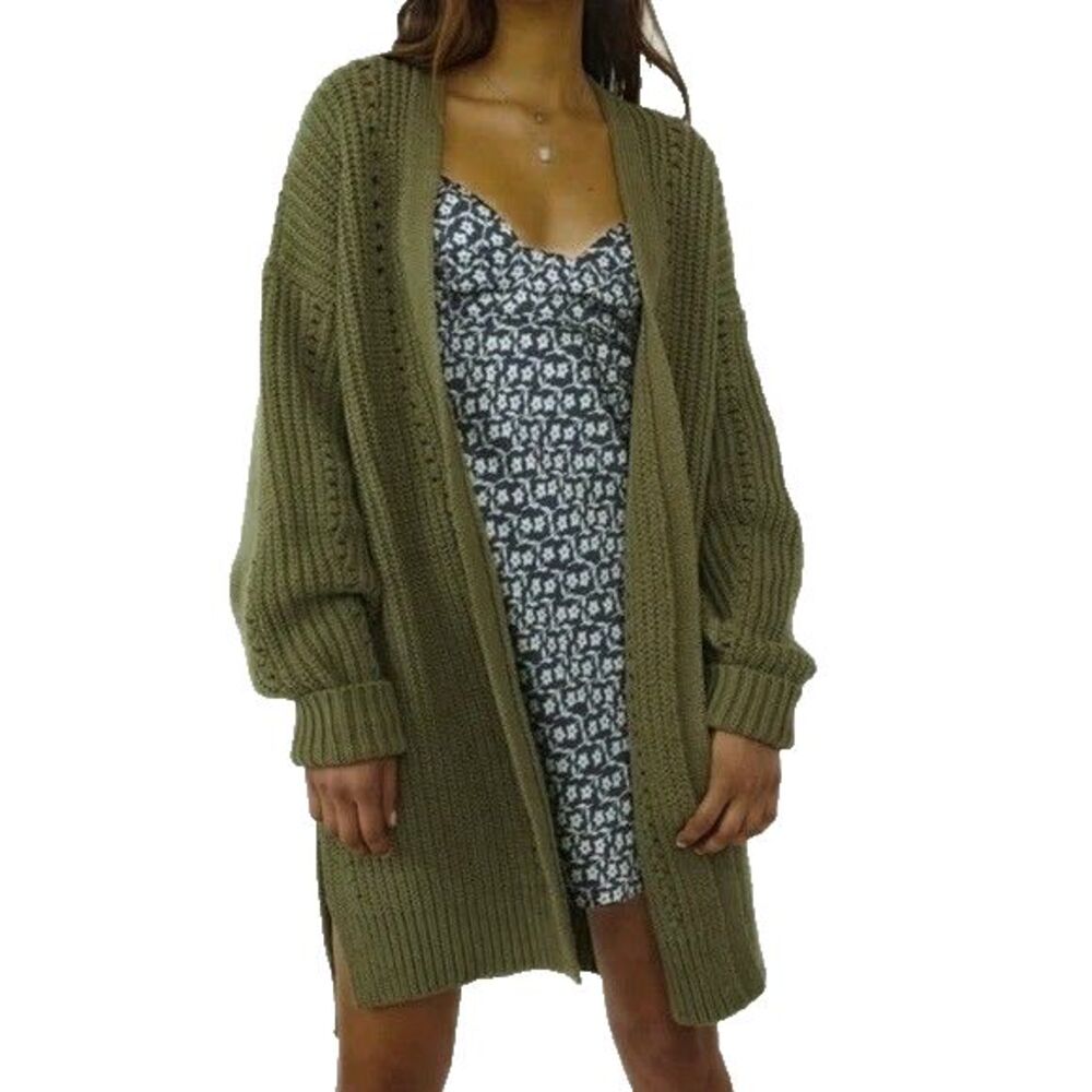 Free People Olive Open-Front Chunky Knit Cardigan